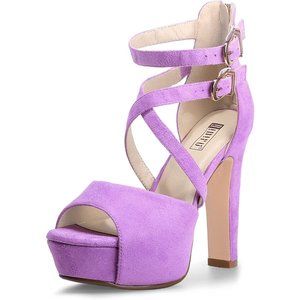 Women's IN5 Charcy Crisscross Strappy Platform High Chunky Purple Heel Toe Pump